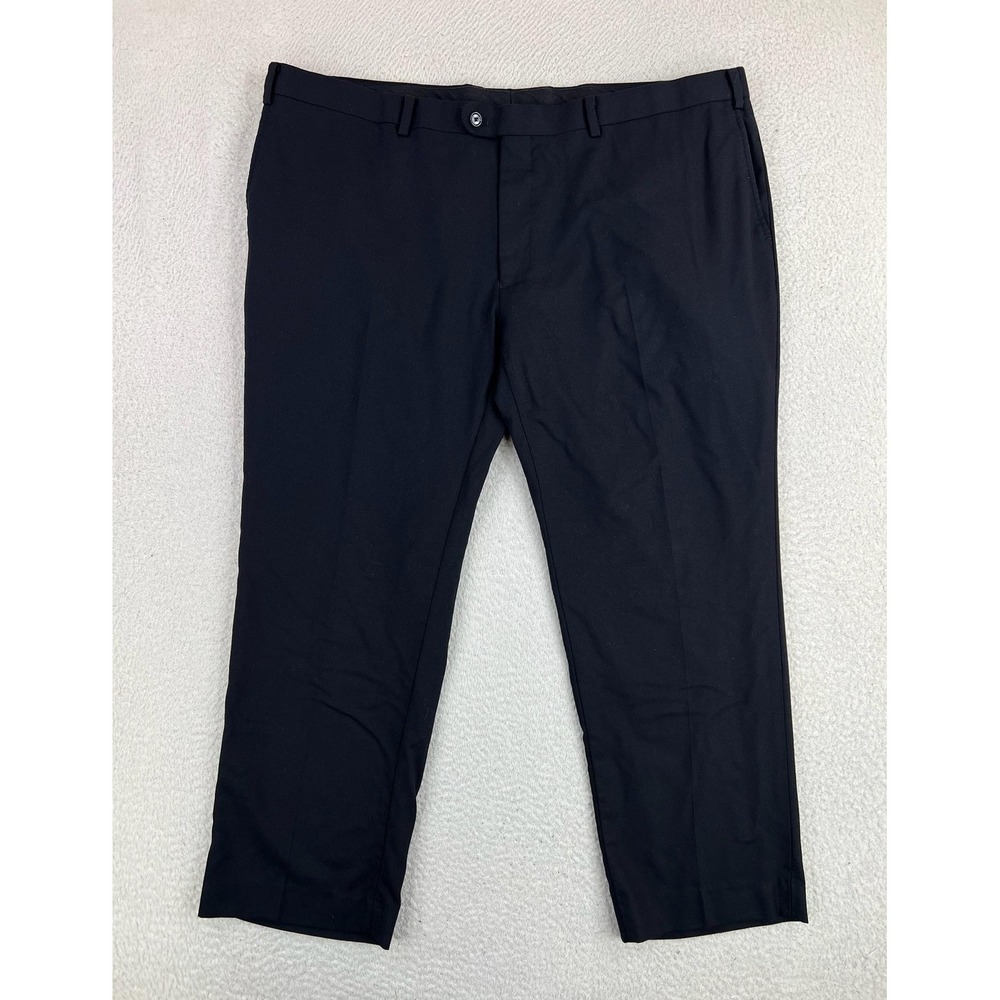 Indochino Mens 44x27 Black Wool Cashmere Dress Pants Flat Front Business Formal
